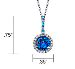 Sterling Silver 925 Round Blue Topaz Cubic Zirconia Pendant Necklace 18
