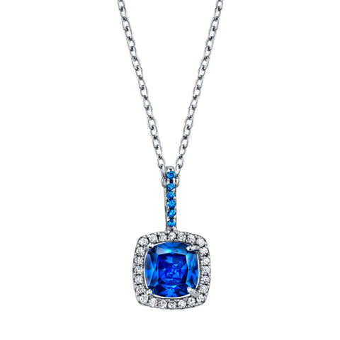 Sterling Silver 925 Cushion Blue Topaz Cubic Zirconia Pendant Necklace 18