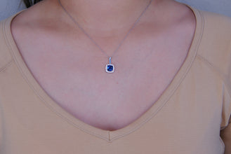 Sterling Silver 925 Cushion Blue Topaz Cubic Zirconia Pendant Necklace 18