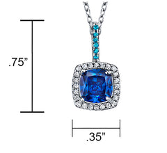 Sterling Silver 925 Cushion Blue Topaz Cubic Zirconia Pendant Necklace 18