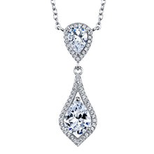 Women's Sterling Silver 925 Opera Charm Pendant Pear Cubic Zirconia Necklace 16-18