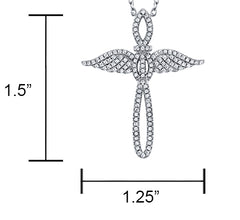 Sterling Silver 925 Angel Cross Charm Pendant Diamond Adjustable Necklace 16-18