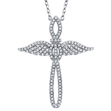 Sterling Silver 925 Angel Cross Charm Pendant Diamond Adjustable Necklace 16-18