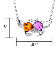 Amber Cabochon Free Birds Sterling Silver 925 Pendant Necklace 18