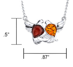 Sterling Silver 925 Freed Birds Cabochon Amber Amethyst Pendant Adjustable Necklace 16-18