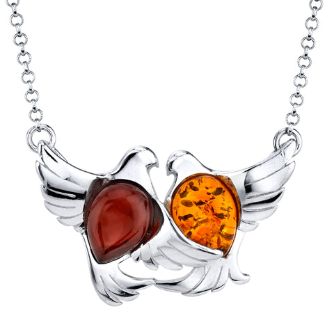 Sterling Silver 925 Freed Birds Cabochon Amber Amethyst Pendant Adjustable Necklace 16-18