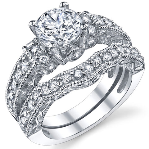 Women's 1.25 Carat Solid Sterling Silver Wedding Engagement Ring Set Bridal Ring Cubic Zirconia Sizes 4 to11