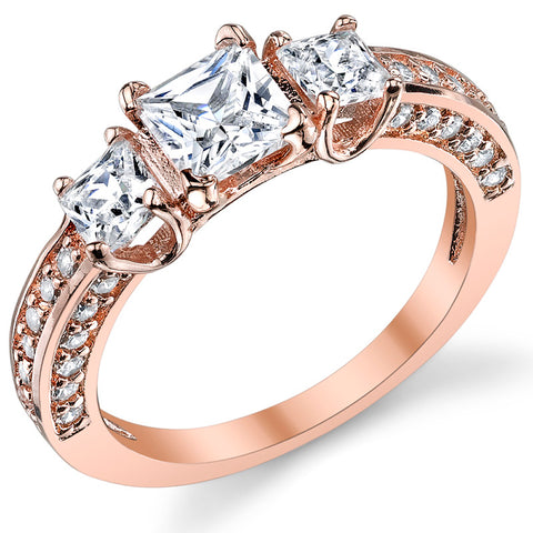 Women's Rose Plated Princess Cut CZ 