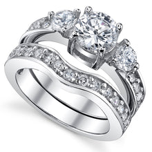Women's 0.75 Carat Round Cubic Zirconia Past Present Future Sterling Silver 925 Wedding Engagement Ring Set