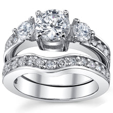 Women's 0.75 Carat Round Cubic Zirconia Past Present Future Sterling Silver 925 Wedding Engagement Ring Set