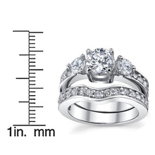 Women's 0.75 Carat Round Cubic Zirconia Past Present Future Sterling Silver 925 Wedding Engagement Ring Set