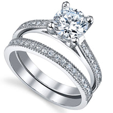 Women's Sterling Silver Past Present Future 2-Pc Bridal Set Engagement Wedding Ring Cubic Zirconia