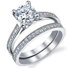 Women's Sterling Silver Past Present Future 2-Pc Bridal Set Engagement Wedding Ring Cubic Zirconia
