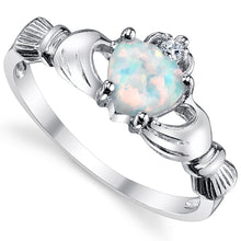 Women's Sterling Silver 925 Irish Claddagh Friendship Love Ring Simulated Opal Heart