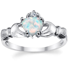 Women's Sterling Silver 925 Irish Claddagh Friendship Love Ring Simulated Opal Heart