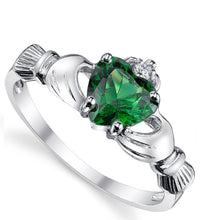 Women's Sterling Silver 925 Irish Claddagh Friendship Love Ring Simulated Emerald Green Heart Cubic Zirconia