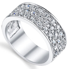 Sterling Silver 2.25Ct. Men's Wedding Band Engagement Ring Cubic Zirconia CZ 9MM 3 Row Sizes 7 to 13