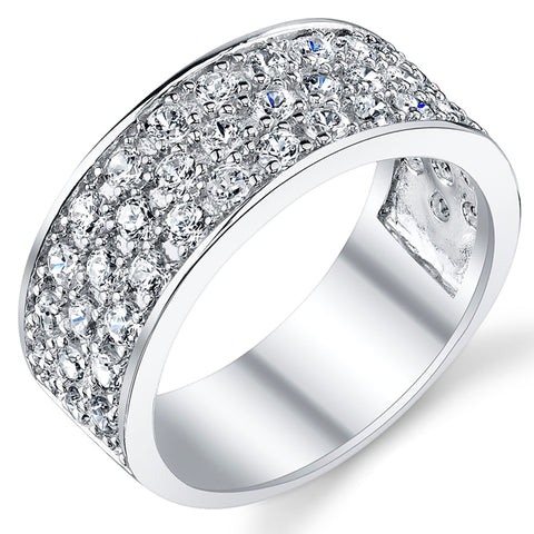 Sterling Silver Men's Wedding Band Engagement Ring With Cubic Zirconia CZ 9MM 3 Row Sizes 7 to 13