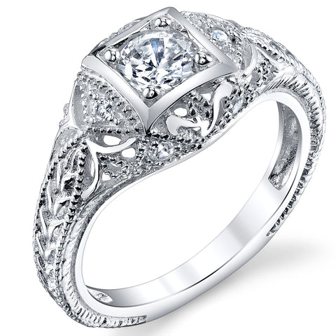 Women's 1Ct. Moissanite Carved 925 Sterling Silver Vintage Bridal Engagement Ring