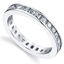 Women's 3MM Sterling Silver Princess Cut Cubic Zirconia Wedding Engagement Eternity Ring