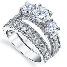 Women's Sterling Silver Past Present Future 2-Pc Bridal Set Engagement Wedding Ring Cubic Zirconia