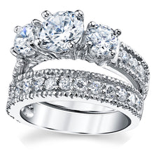 Women's Sterling Silver Past Present Future 2-Pc Bridal Set Engagement Wedding Ring Cubic Zirconia