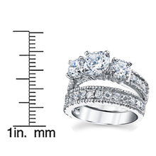 Women's Sterling Silver Past Present Future 2-Pc Bridal Set Engagement Wedding Ring Cubic Zirconia
