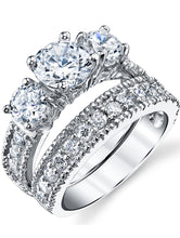 Women's Sterling Silver Past Present Future 2-Pc Bridal Set Engagement Wedding Ring Cubic Zirconia
