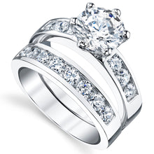 Women's Sterling Silver 925 2.00 Carat Engagement Ring Wedding Set 2-Pc Cubic Zirconia