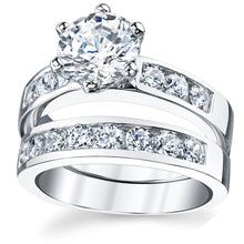 Women's Sterling Silver 925 2.00 Carat Engagement Ring Wedding Set 2-Pc Cubic Zirconia