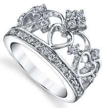Women's 925 Sterling Silver Cubic Zirconia Princess Crown Tiara CZ Ring