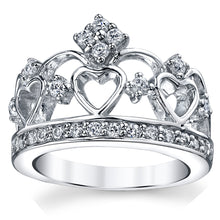Women's 925 Sterling Silver Cubic Zirconia Princess Crown Tiara CZ Ring