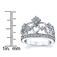 Women's 925 Sterling Silver Cubic Zirconia Princess Crown Tiara CZ Ring