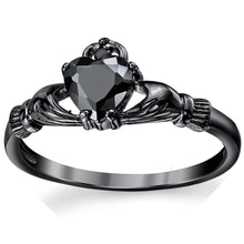 Women's Black Sterling Silver Irish Claddagh Friendship Love Ring Heart Ring Black Cubic Zirconia