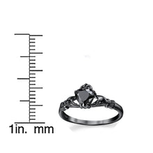 Women's Black Sterling Silver Irish Claddagh Friendship Love Ring Heart Ring Black Cubic Zirconia