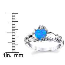 Women's Sterling Silver 925 Irish Claddagh Friendship Love Ring Blue Simulated Opal Heart