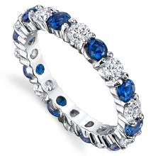Women's Sterling Silver 925 Eternity Ring Engagement Wedding BSimulated Sapphire Blue Cubic Zirconia