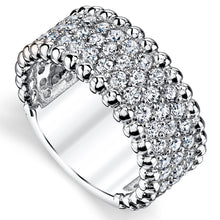Women's Three Row Round Cut Cubic Zirconia Sterling Silver Wedding Ring 9MM