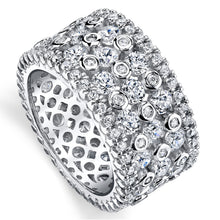 Women's Sterling Silver Wide Eternity Wedding Ring Round Cut Cubic Zirconia 11MM