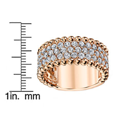 Women's Three Row Round Cut Cubic Zirconia Sterling Silver Wedding Ring Rose Plated 9MM