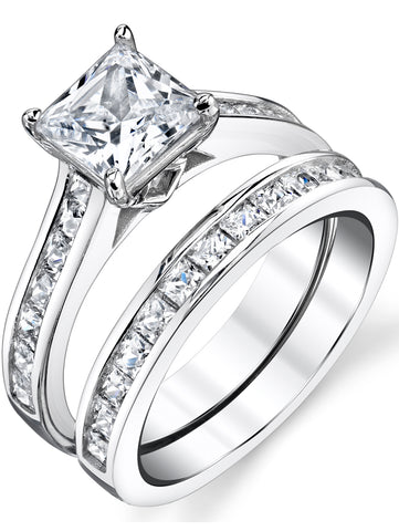 Womens 1.5 Carats Sterling Silver Bridal-Set Engagement Wedding Ring Cubic Zirconia 8MM
