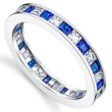 Women's Sterling Silver 925 Eternity Ring Engagement Wedding Princess Cut Simulated Sapphire Cubic Zirconia