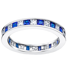 Women's Sterling Silver 925 Eternity Ring Engagement Wedding Princess Cut Simulated Sapphire Cubic Zirconia