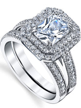 Women's 2 Carat Emerald Cut Sterling Silver Cubic Zirconia Wedding Ring Engagement Band Bridal Set