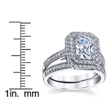 Women's 2 Carat Emerald Cut Sterling Silver Cubic Zirconia Wedding Ring Engagement Band Bridal Set