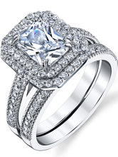 Women's 2 Carat Emerald Cut Sterling Silver Cubic Zirconia Wedding Ring Engagement Band Bridal Set