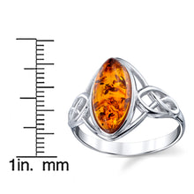 Women's Sterling Silver Baltic Amber Celtic Design Ring Cognac Marquise Shape Center Sizes 5-9