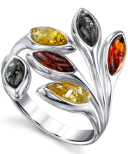 Women's Sterling Silver Baltic AmberLeaf Ring Cherry Honey Cognac Olive Colors 5-9
