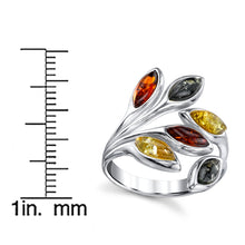 Women's Sterling Silver Baltic AmberLeaf Ring Cherry Honey Cognac Olive Colors 5-9