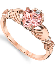 Rosetone Pink Plated Sterling Silver Irish Claddagh Ring .75 Carat Pink Simulated Morganite Heart Shape Cubic Zirconia C